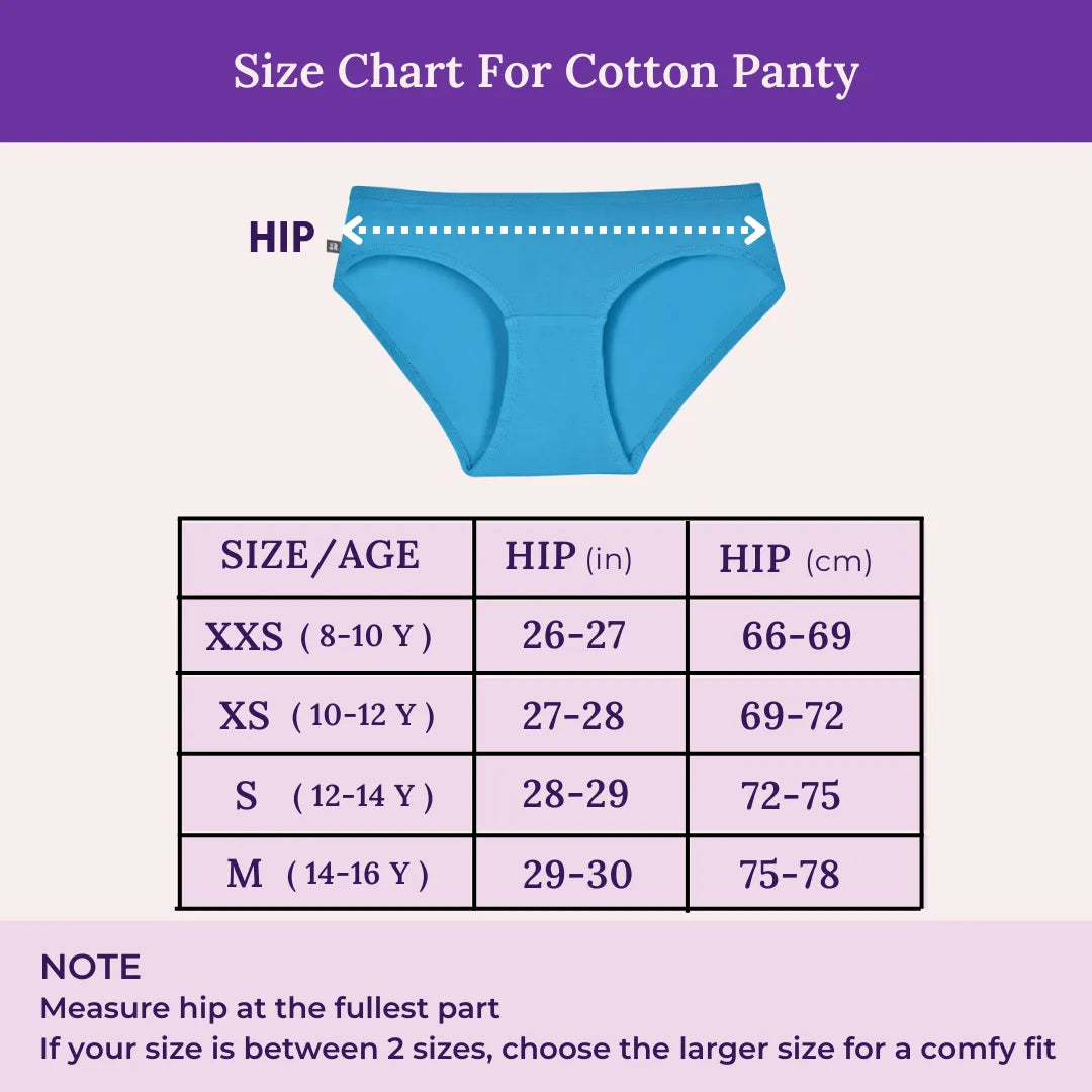 Size Chart For Teen Cotton Panty - Hipster Fit