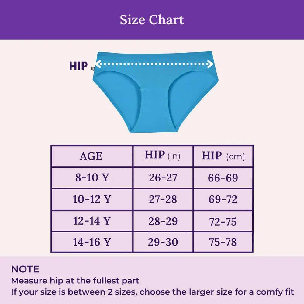 Size Chart For Teen Cotton Panty - Hipster Fit