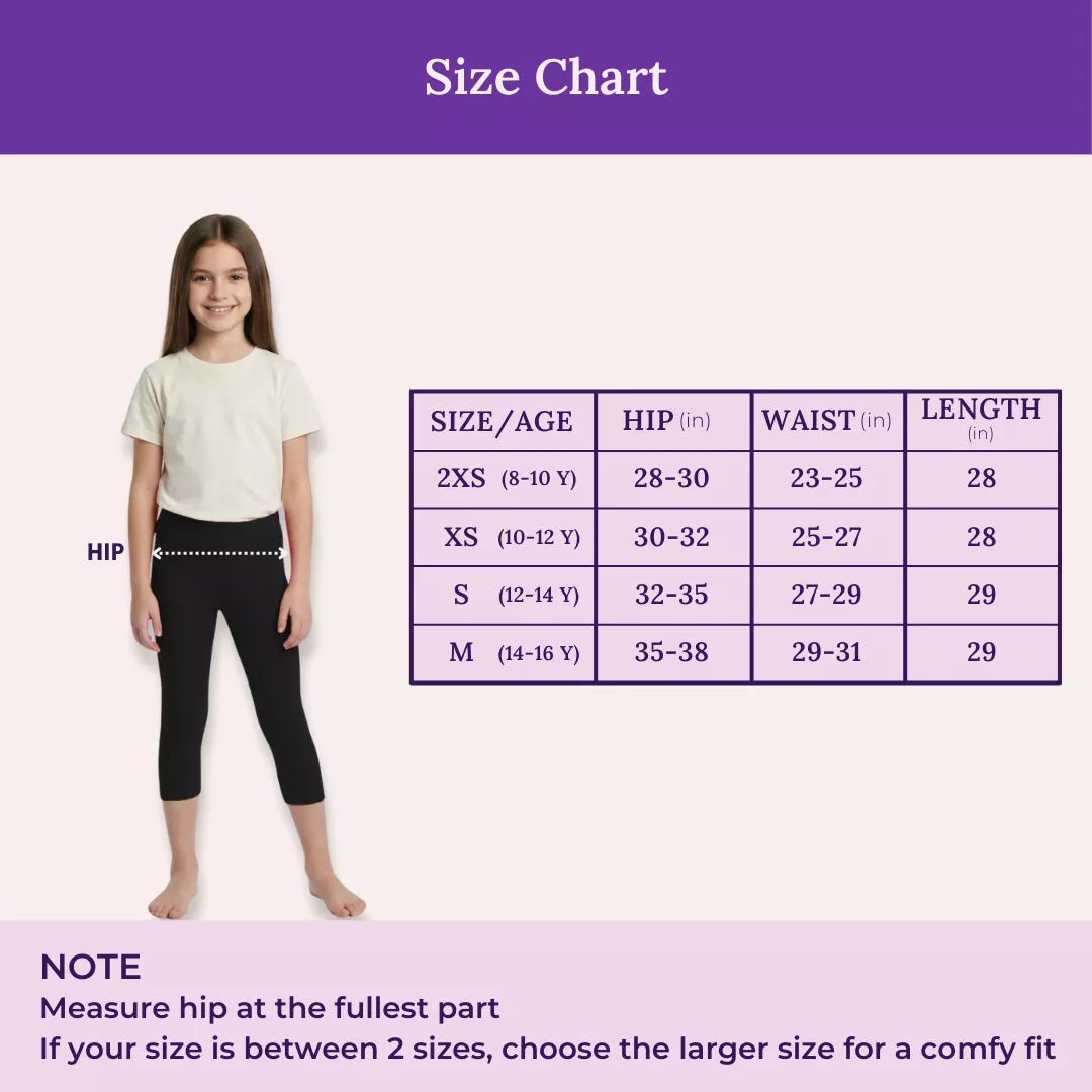Size Chart For Teen Cropped Leggings-Black