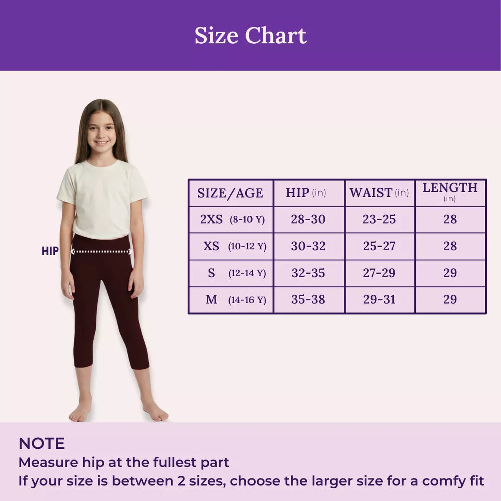 Size Chart For Teen Cropped Leggings-Brown