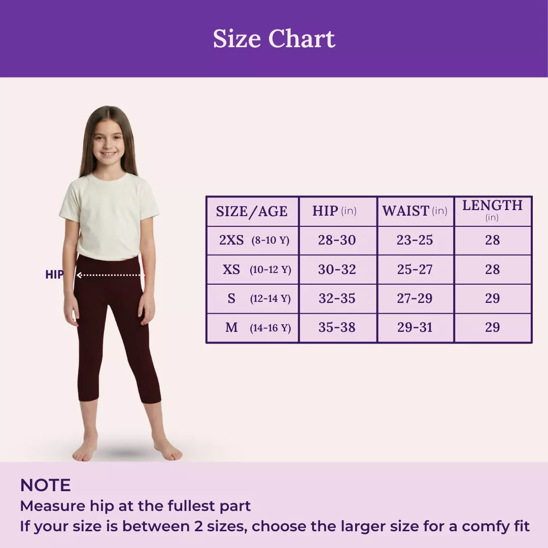 Size Chart For Teen Cropped Leggings-Brown