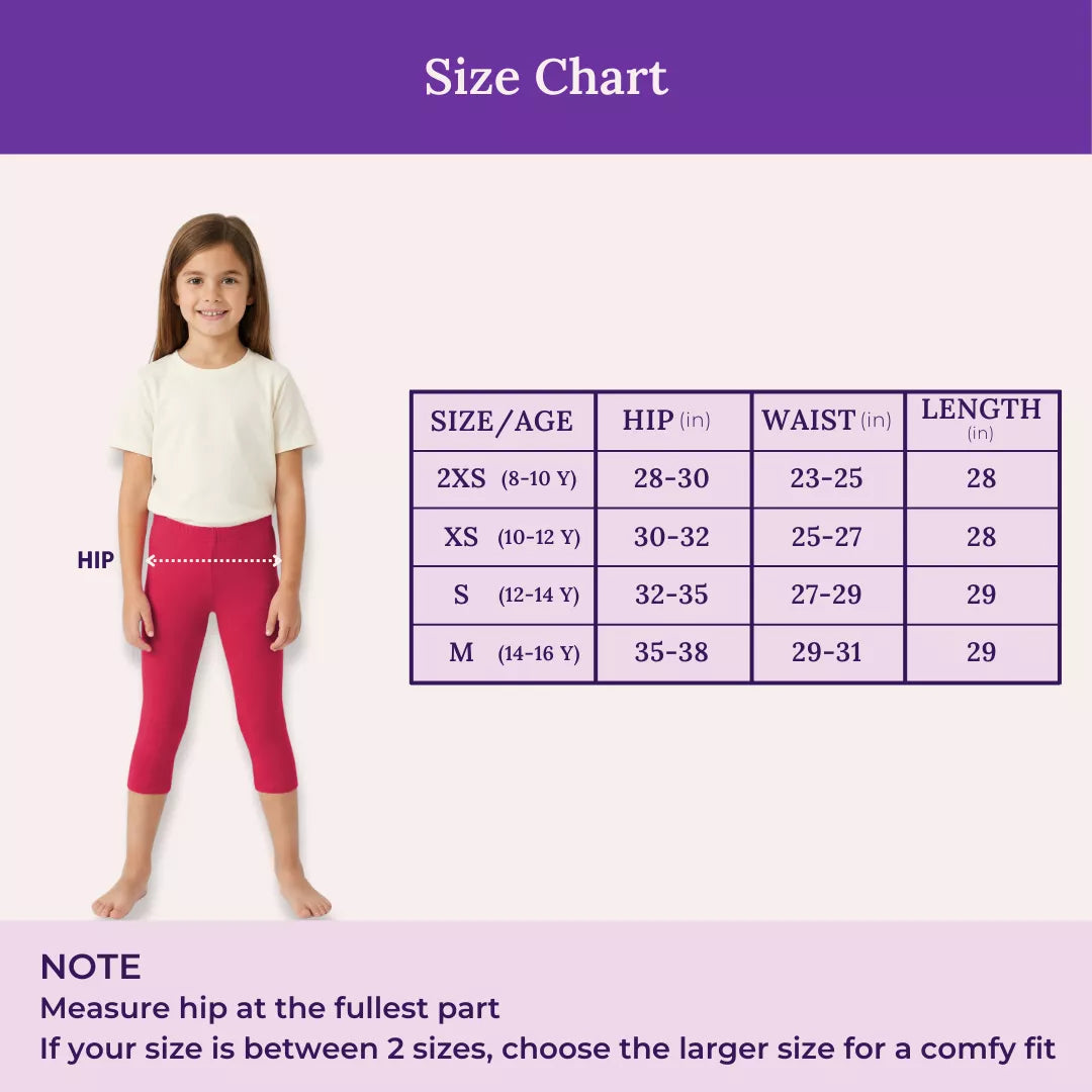 Size Chart For Teen Cropped Leggings-Dark Pink