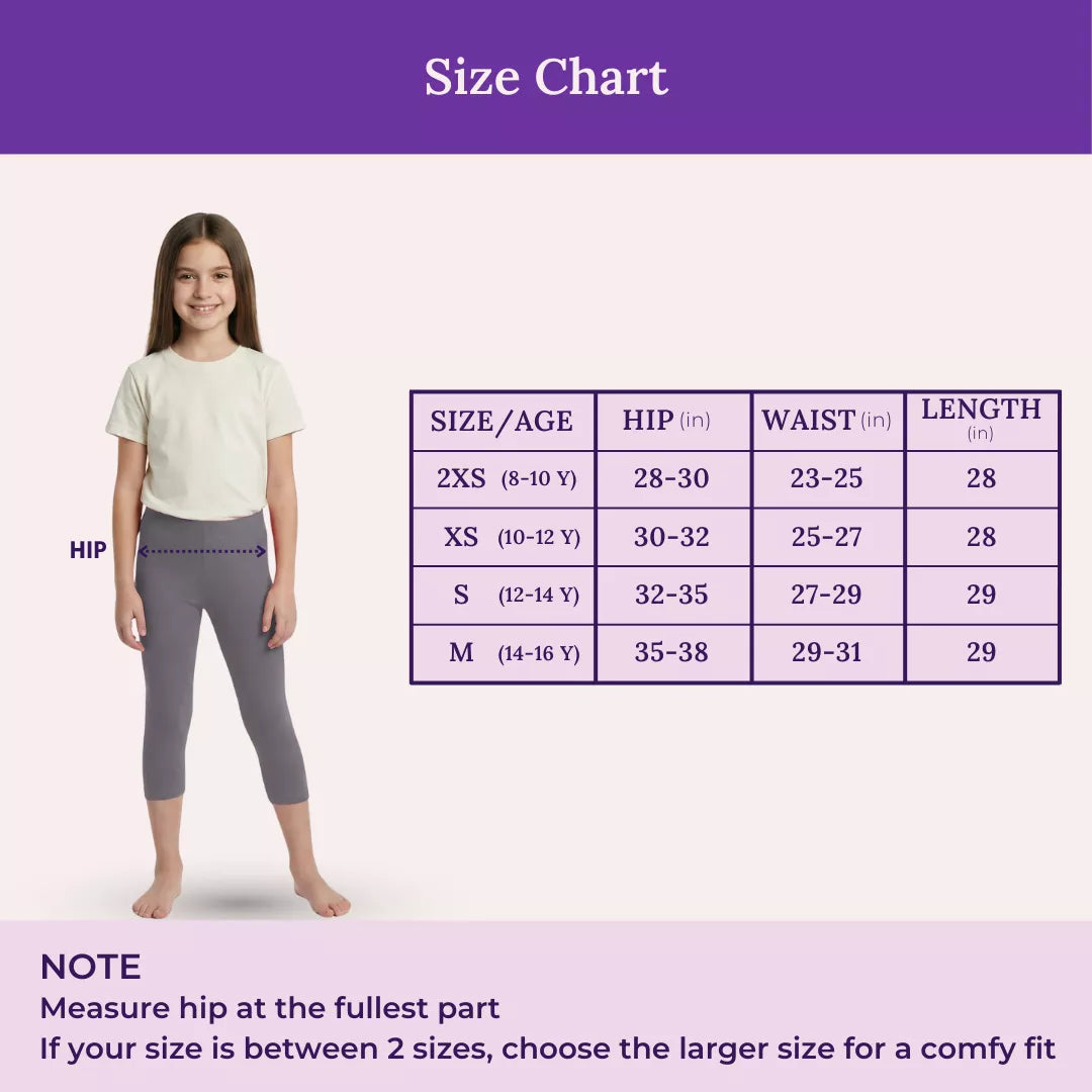 Size Chart For Teen Cropped Leggings-Grey