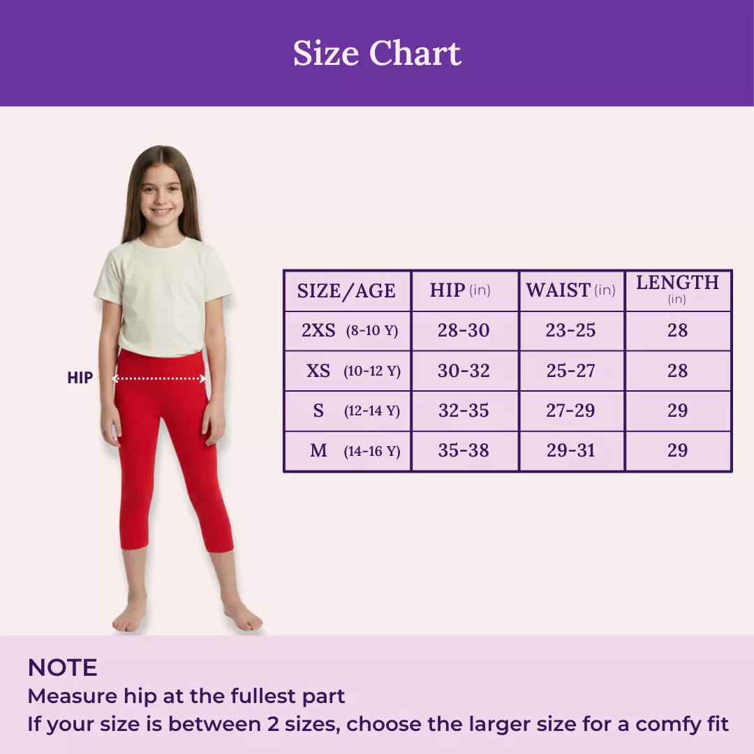Size Chart For Teen Cropped Leggings-Red