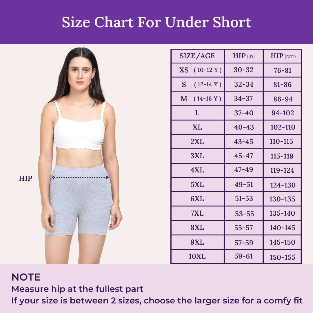 Adira shorts for underneath dresses size chart