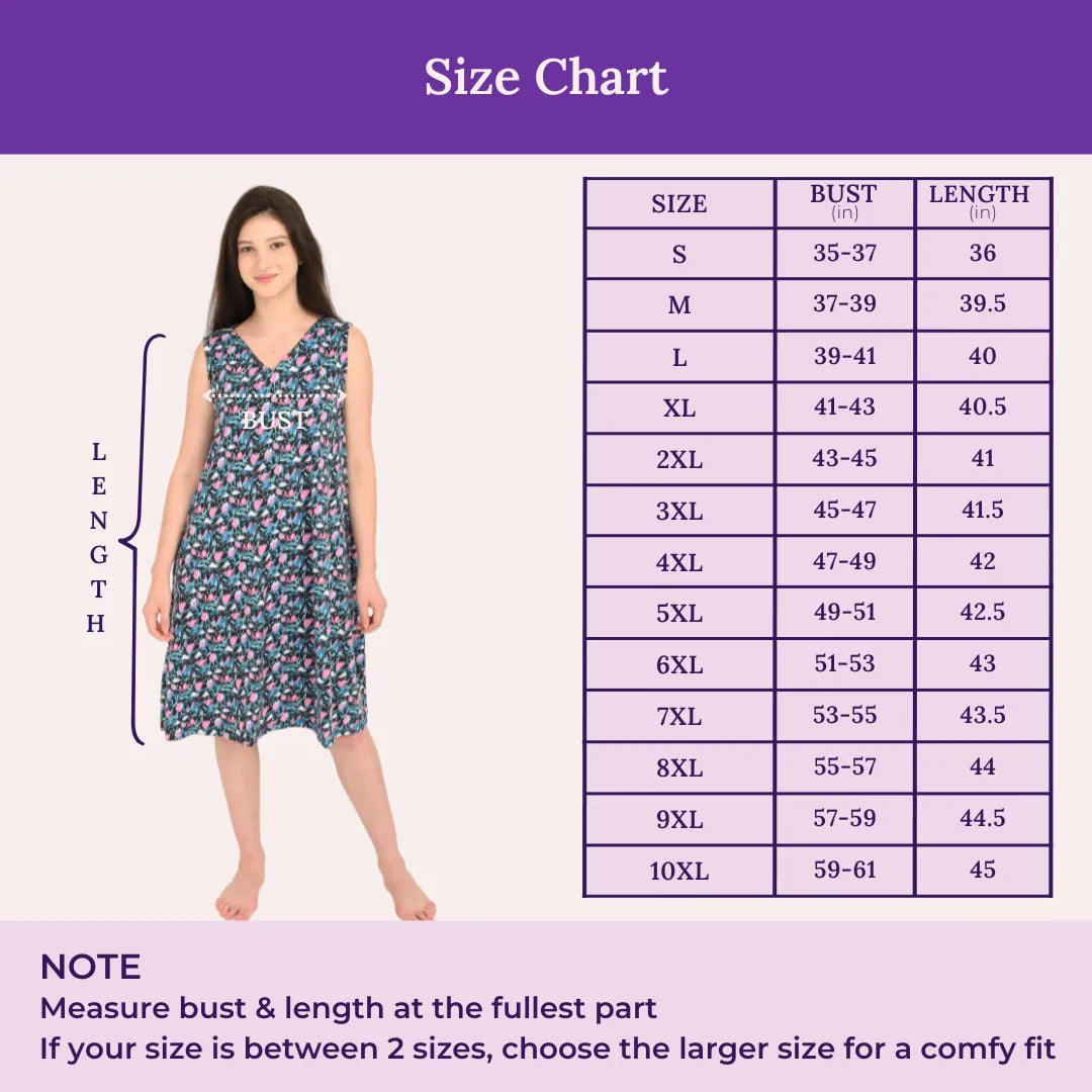 Size Chart For V-Neck Night Gowns 