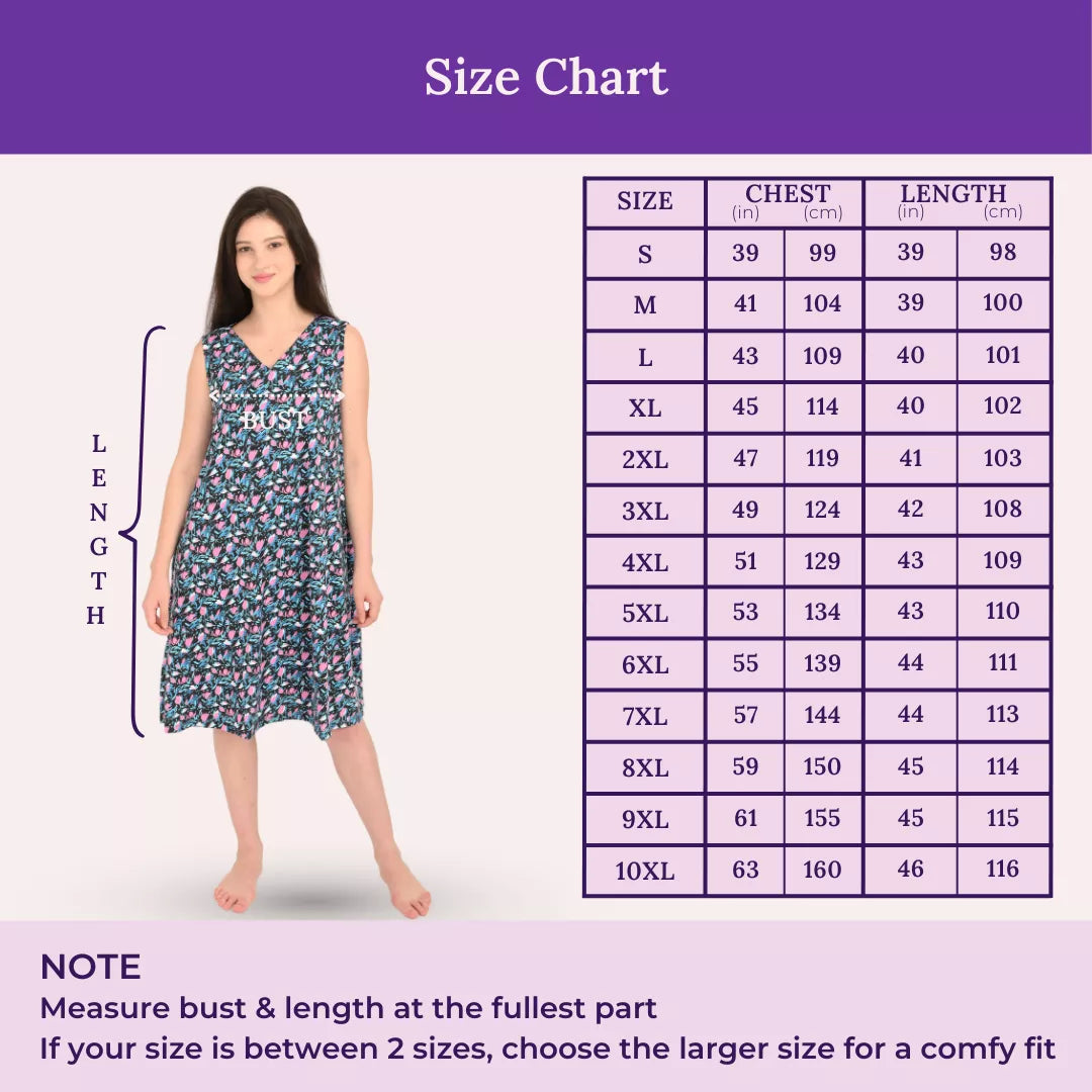 Size Chart For V-Neck Night Gowns 