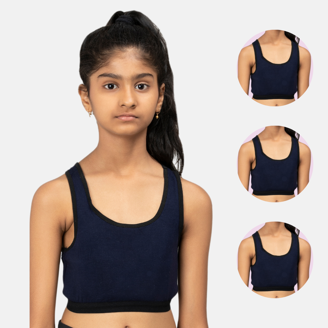 Sports Bras For Teenage Girl Navy Blue Pack Of 3