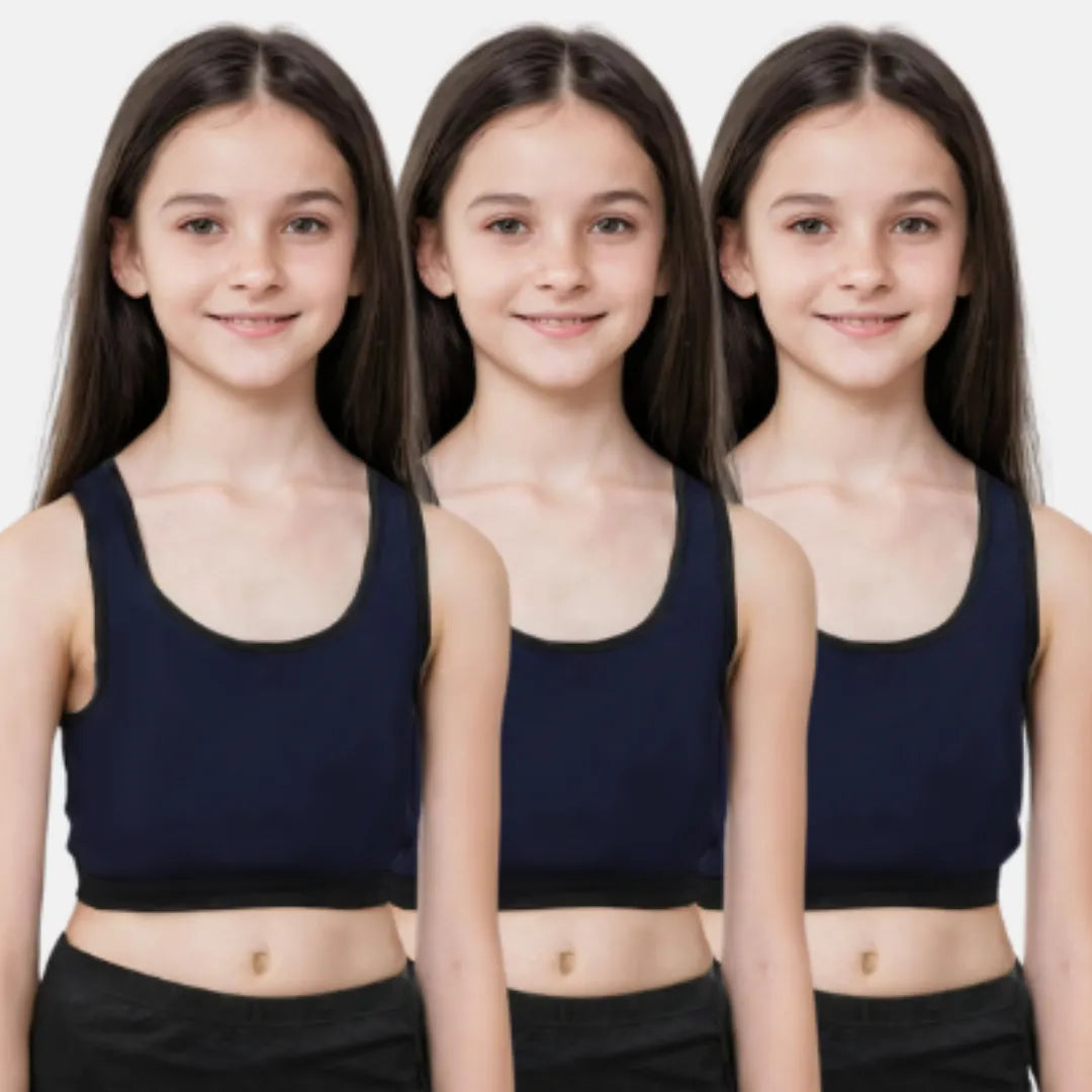 Sports Bras For Teenage Girl Navy Blue Pack Of 3