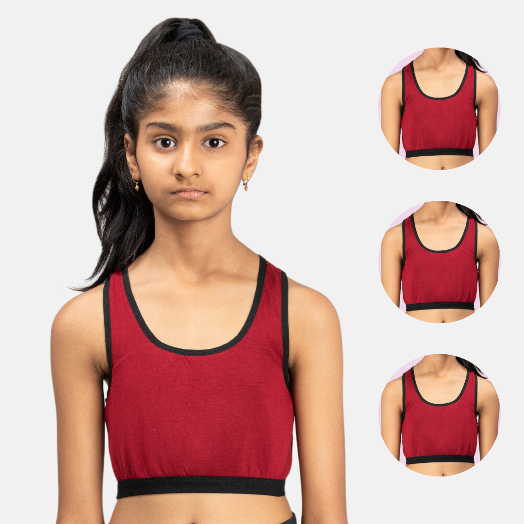 Sports Bras For Teenage Maroon Pack Of 3