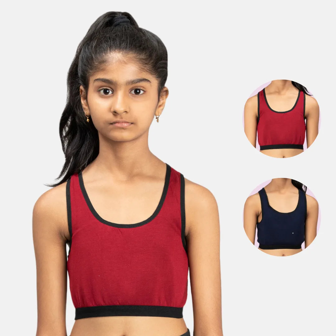 Sports Bra For Girls Maroon & Navy Blue Pack Of 2