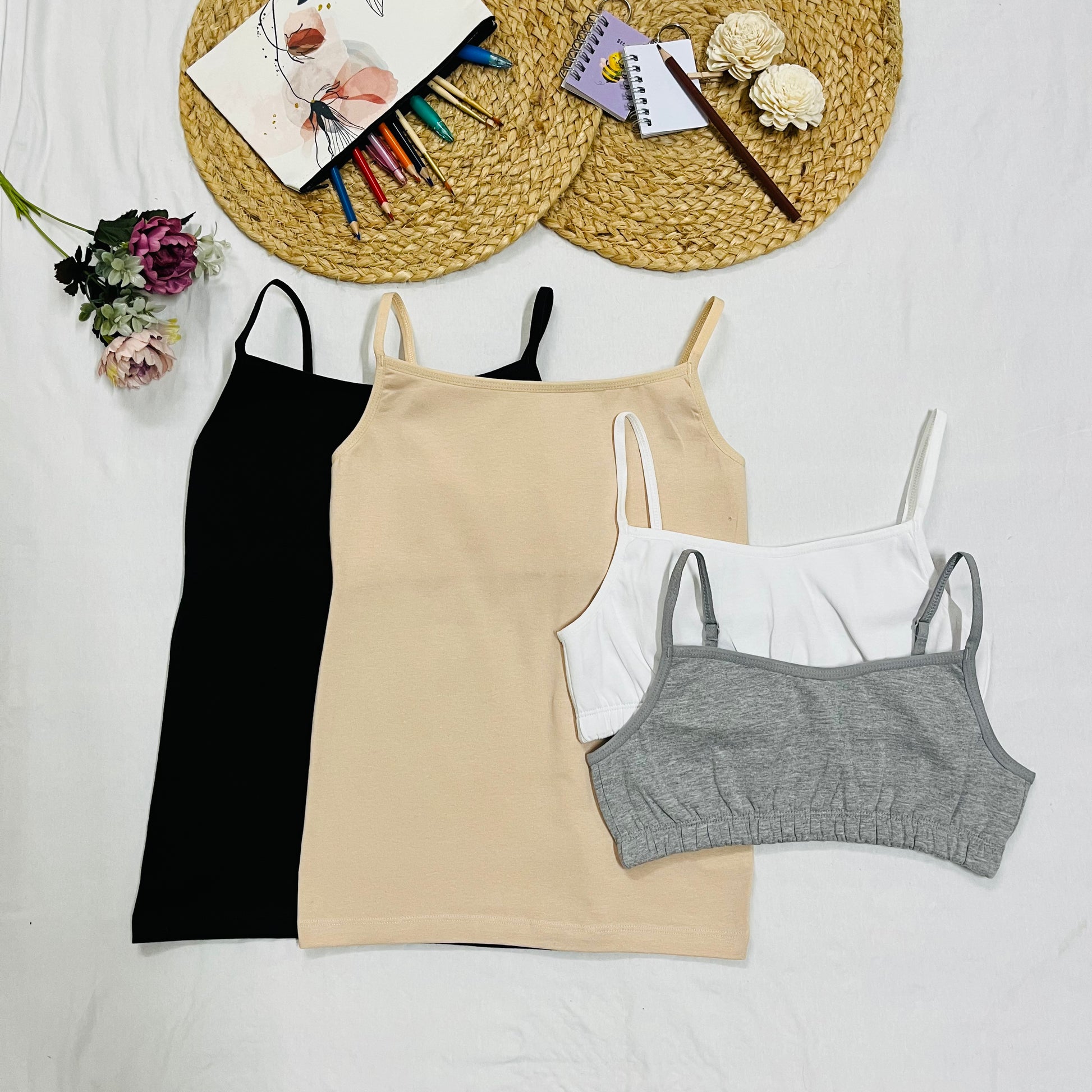 Starter Cami & Bra Combo Black, Skin, White & Grey