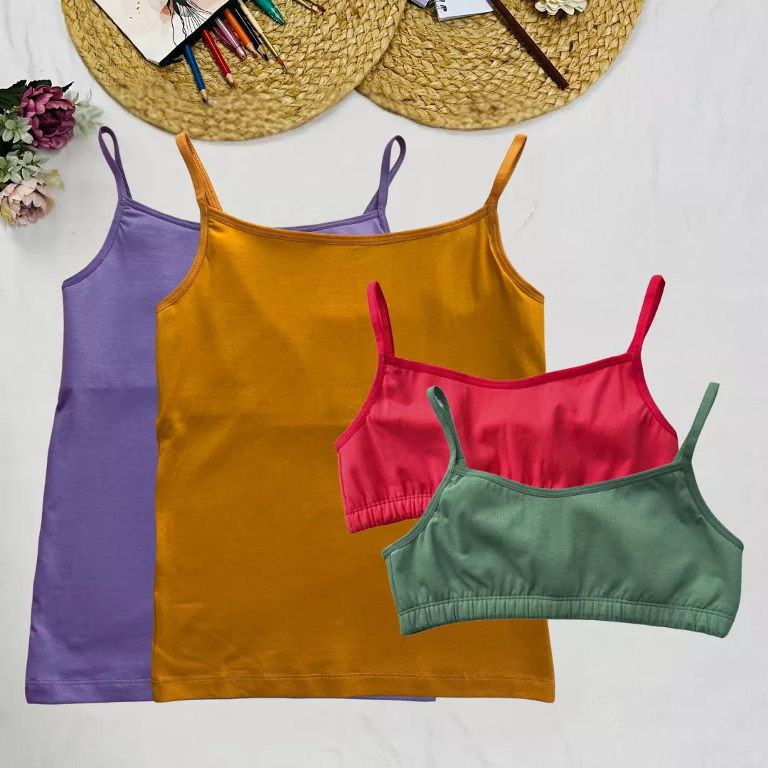 Starter Cami & Bra Combo Lavender, Mustard, Light Coral & Sea Green