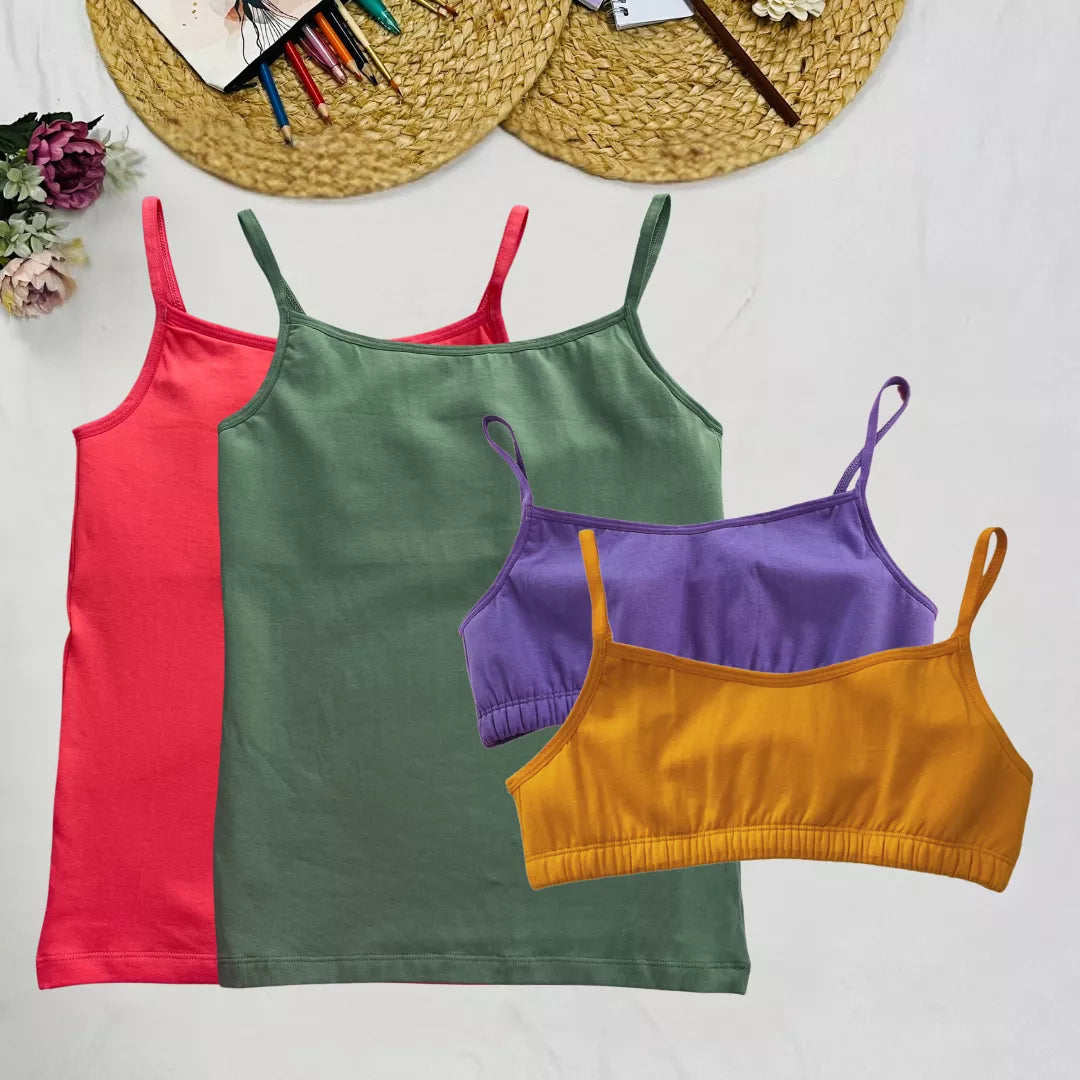 Starter Cami & Bra Combo Light Coral, Sea Green, Lavender & Mustard