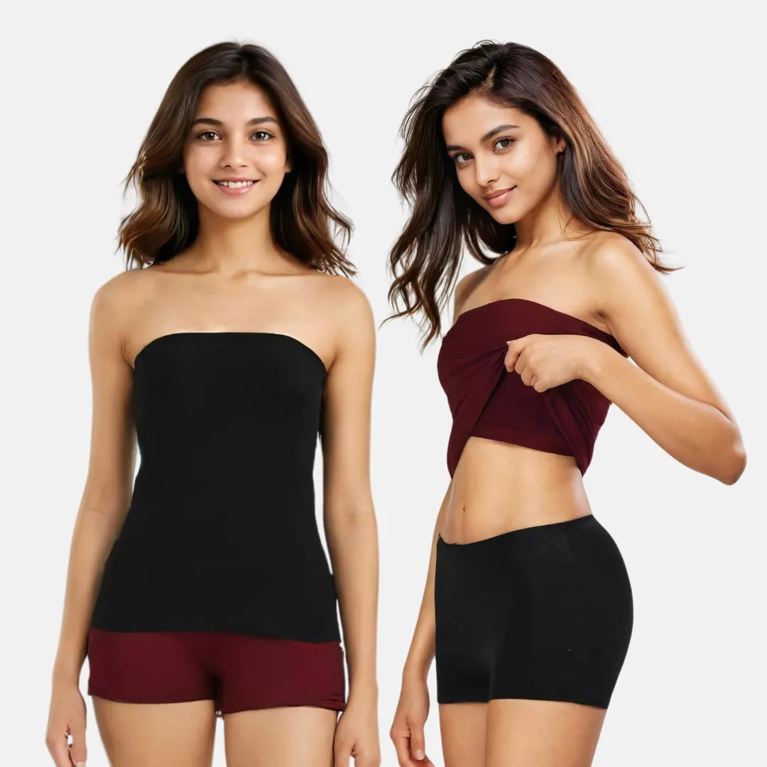 Strapless Top - Black & Wine
