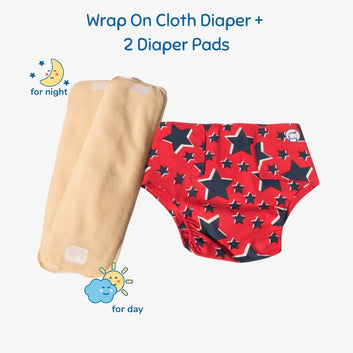 Cloth Diaper | Super Star | Velcro Closure | Wrap On Style | With 2 Diaper Pads Free