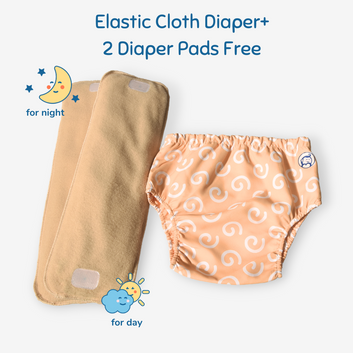 Fabric Diaper | Swirly Whirly | Elastic Waist | Pull Up/Underwear Style| With 2 Diaper Pads Free