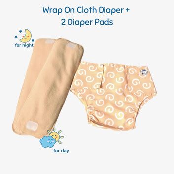 Cloth Diaper | Swirly Whirly | Velcro Closure | Wrap On Style | With 2 Diaper Pads Free