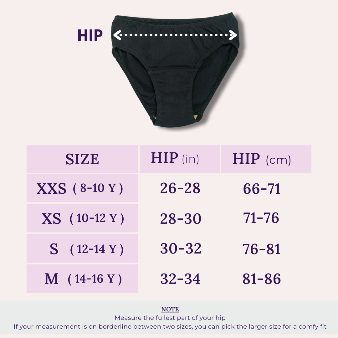 Teen Leakproof Panty Size Chart