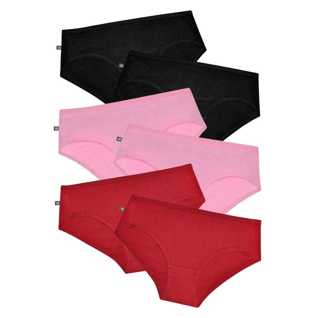 Teen Cotton Panties Black, Light Pink & Maroon Pack Of 6