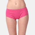 A model wearing dark pink boxer against a light gray background.