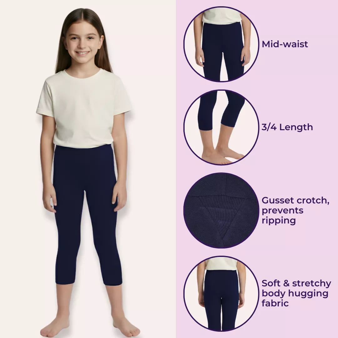 Short Leggings For Teens-Navy Blue