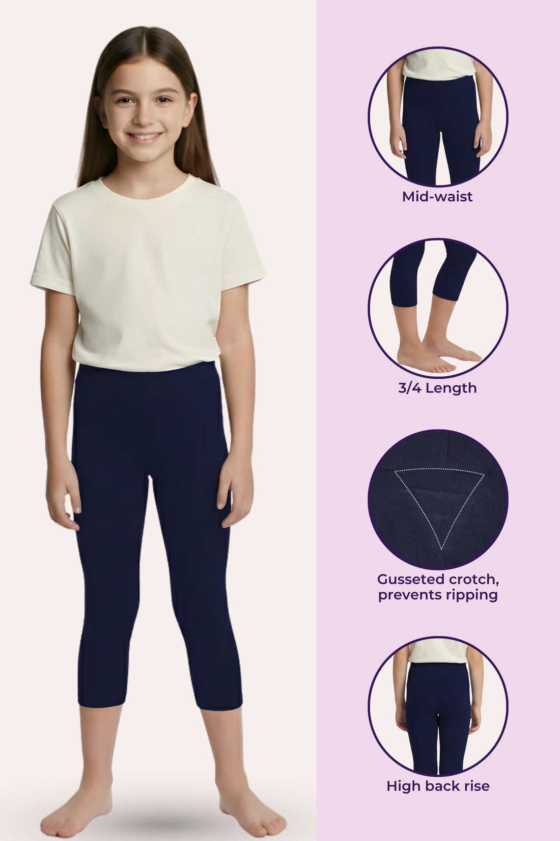 Navy blue -cropped leggings for teen girls