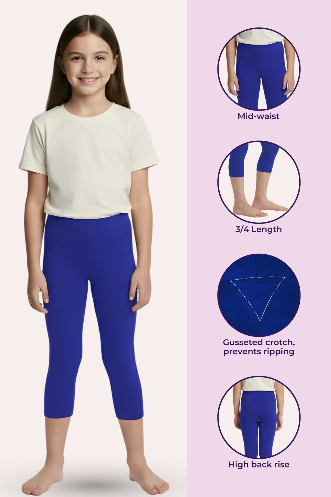 Navy blue -cropped leggings for teen girls