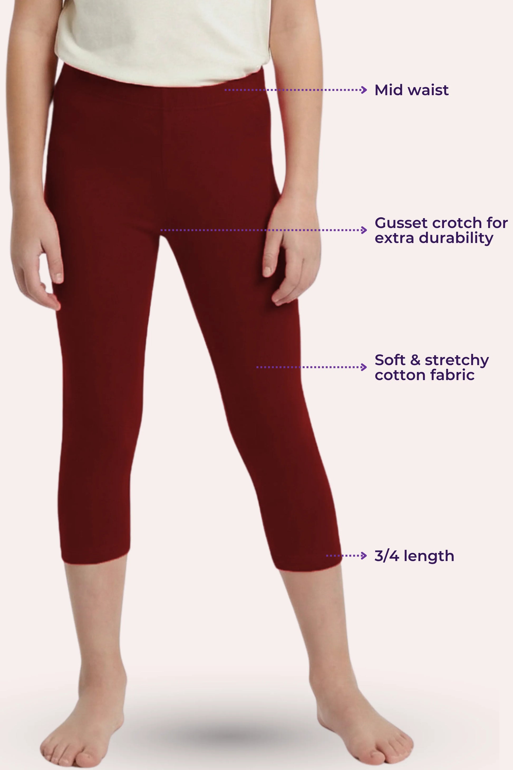 Cropped leggings for teen - color- Maroon