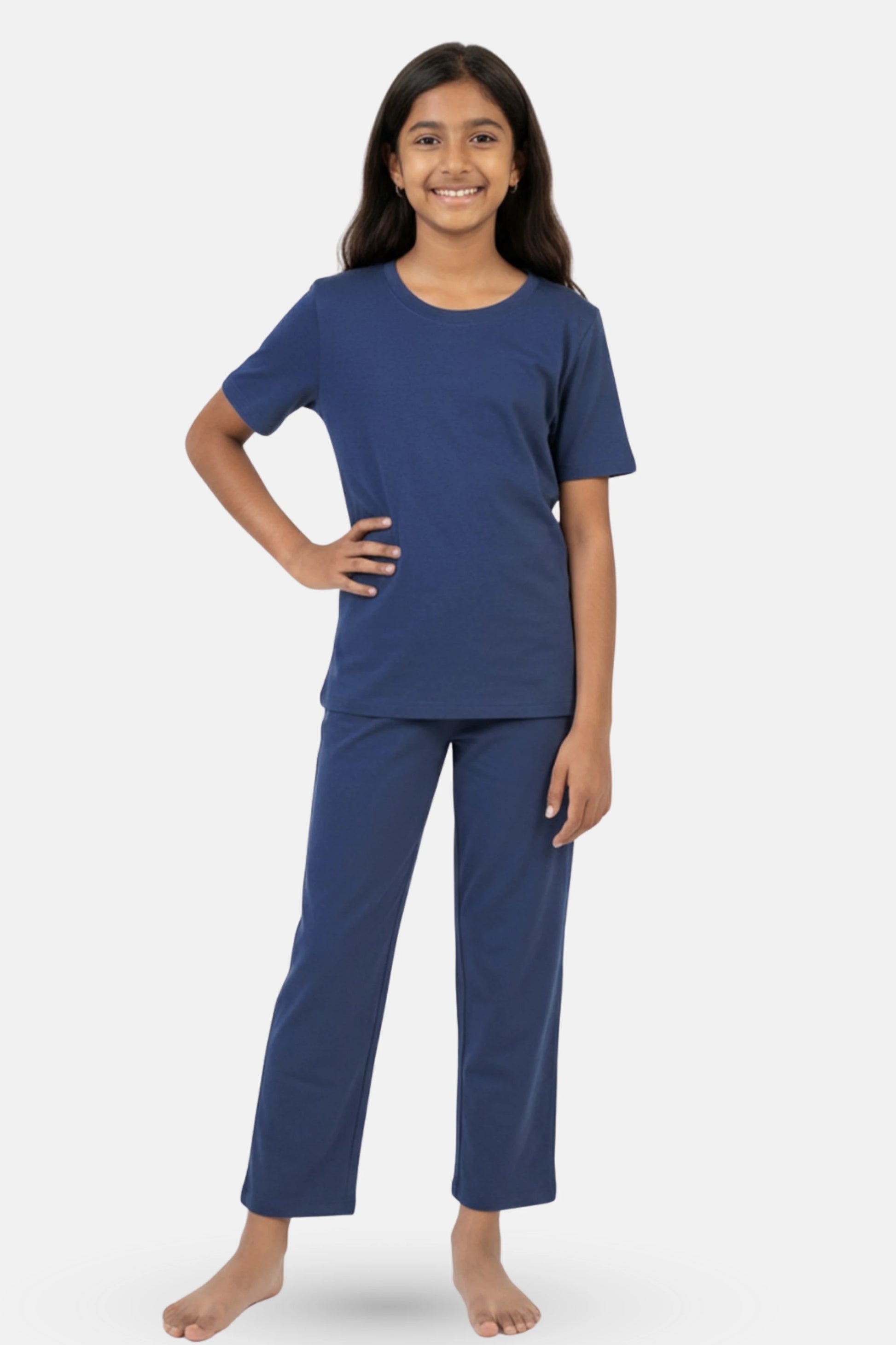 Young girl wearing a airforce navy pajama set