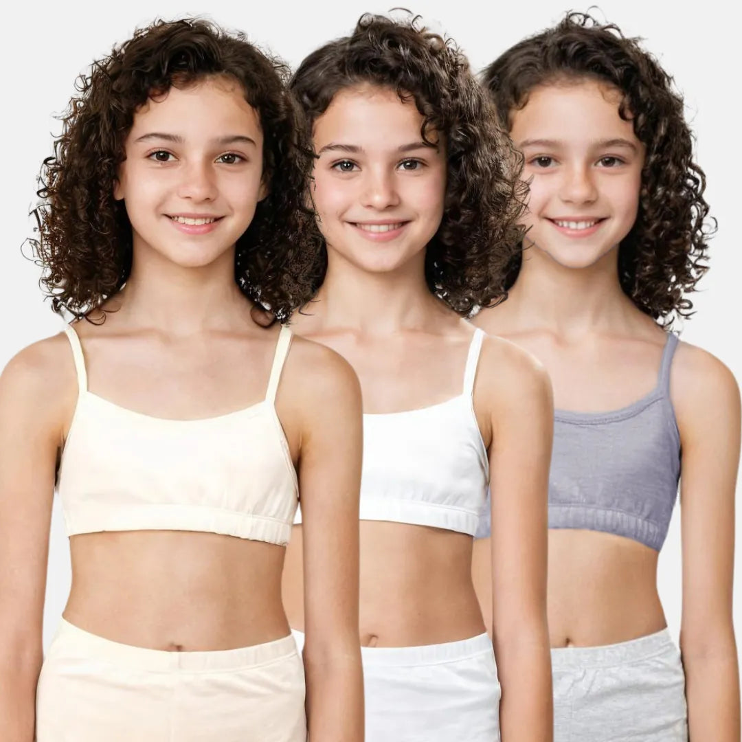 Teenager Cotton Bra Skin, White & Grey