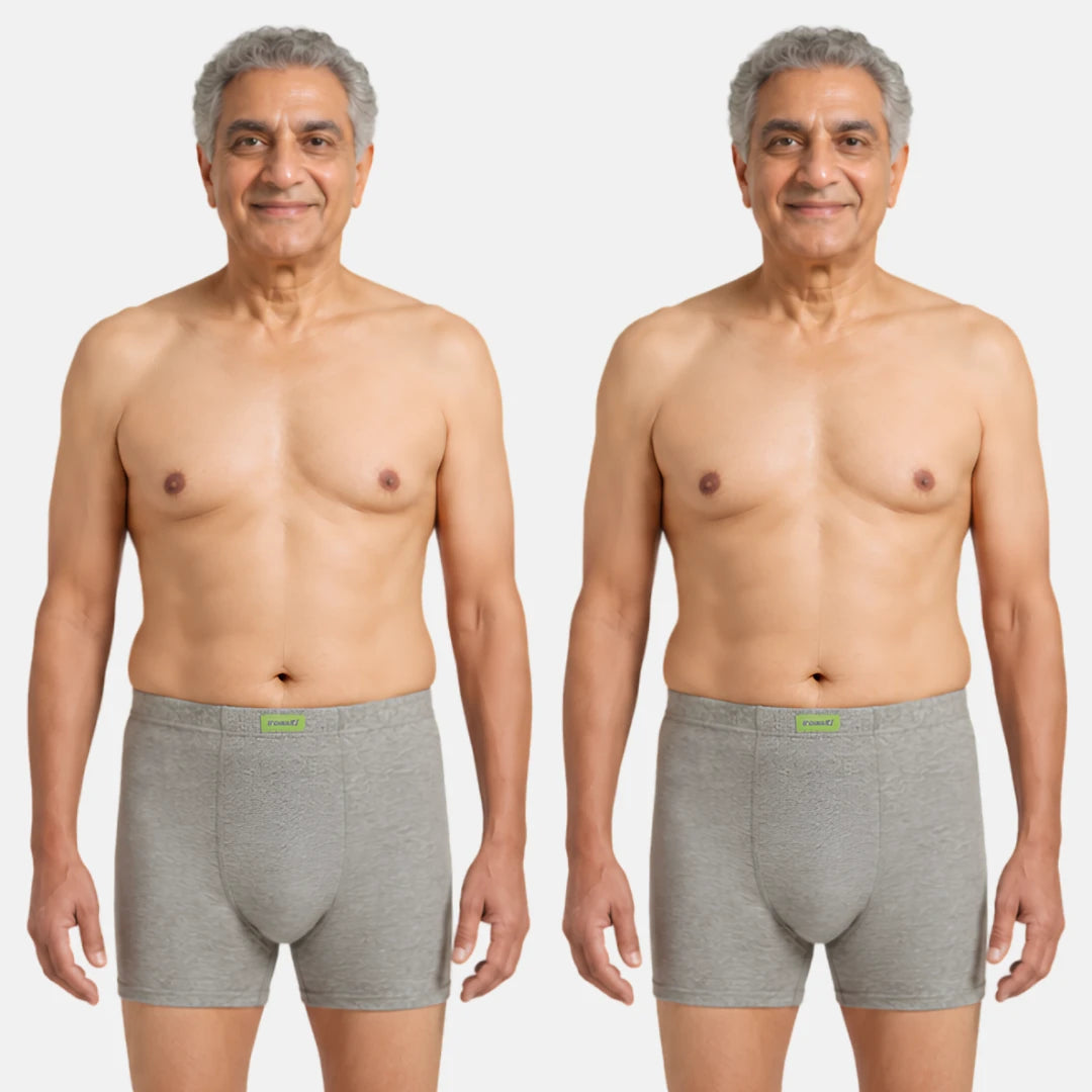 Men Wearing Incontinence Trunks Of Grey Color