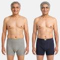 Men Wearing Incontinence Trunks Of Grey & Navy Blue Color