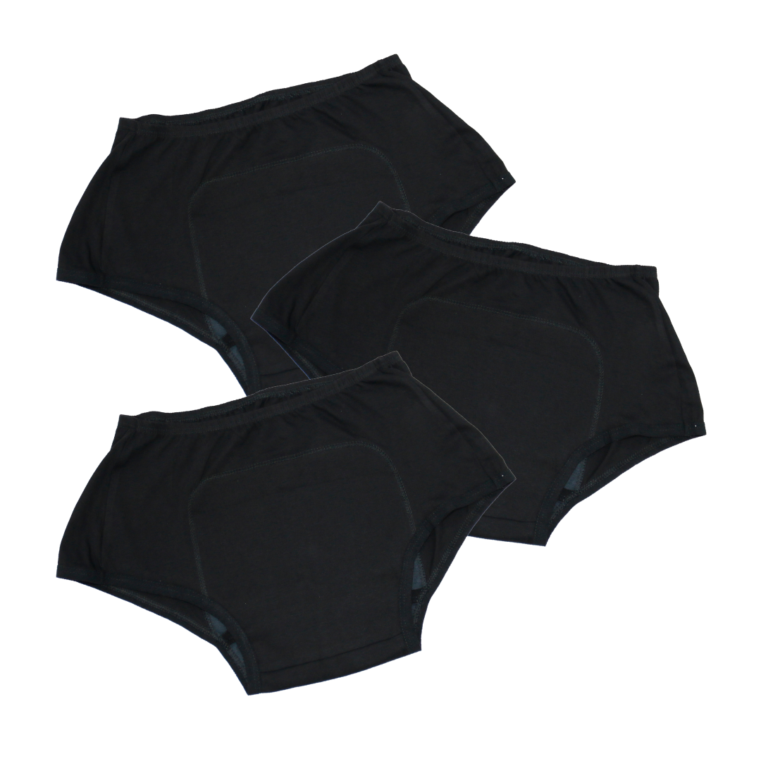 Tween Boxer Panties For Periods Black Pack Of 3