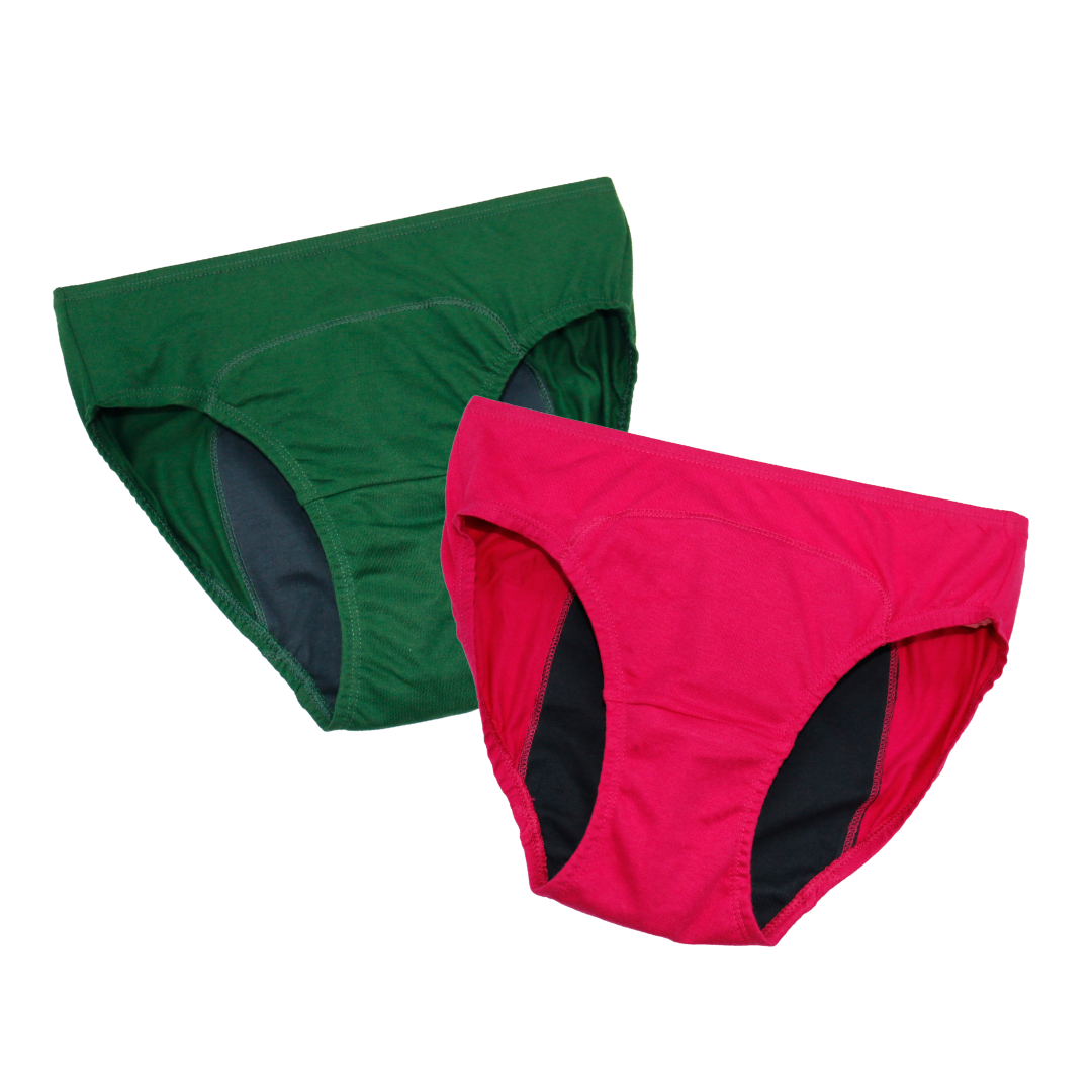 Tween Panties For Periods Green & Dark Pink