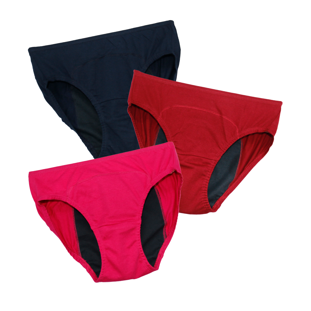 Tween Panties For Periods Navy Blue, Maroon & Dark Pink