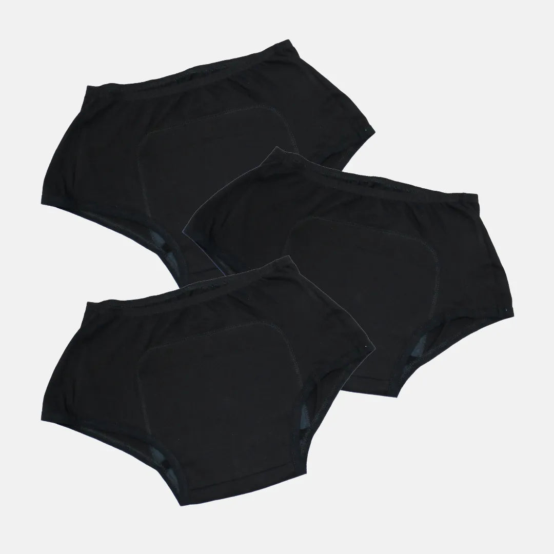 Tween Boxer Panties For Periods Black Pack Of 3