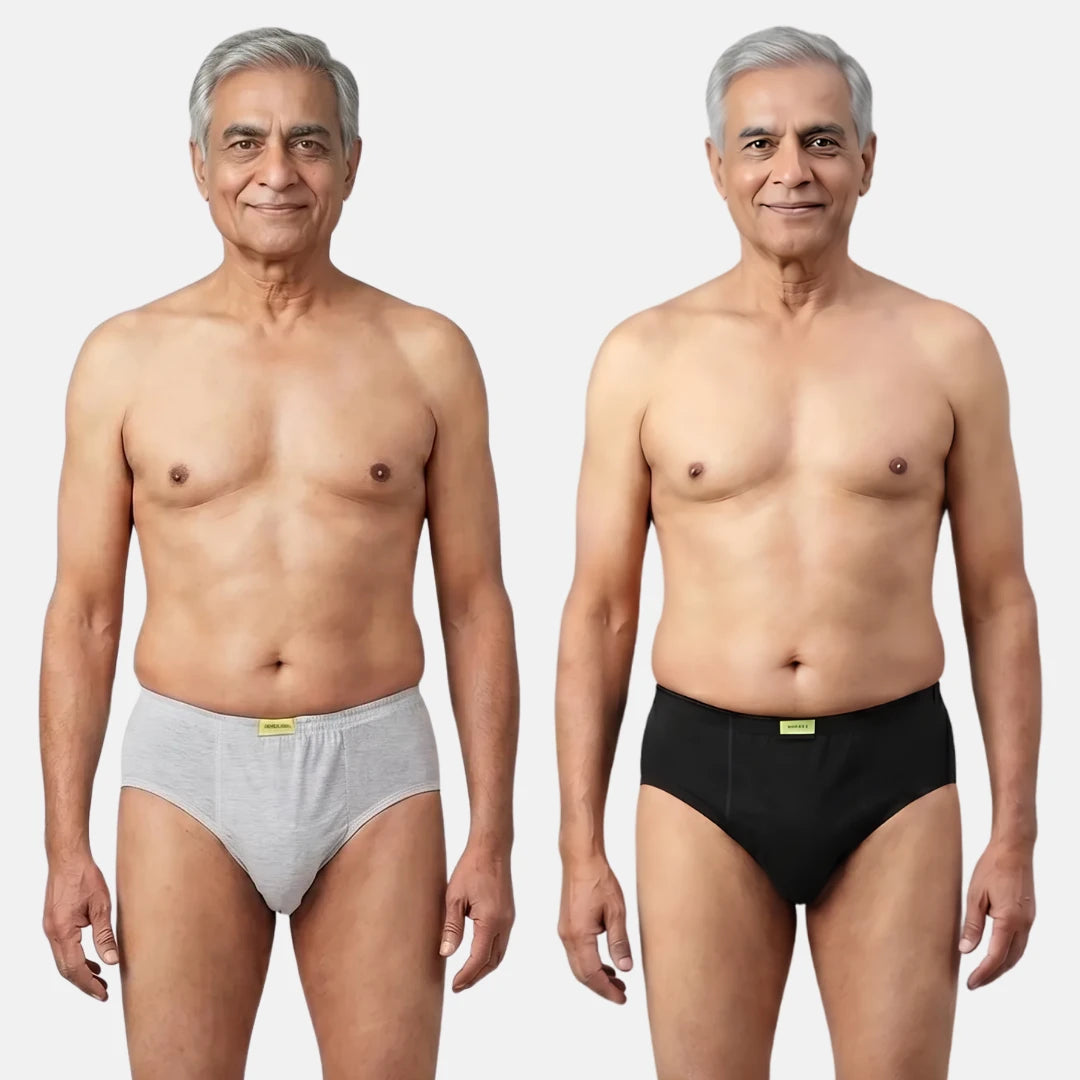 Men Wearing Incontinence Briefs Of Grey & Black Color