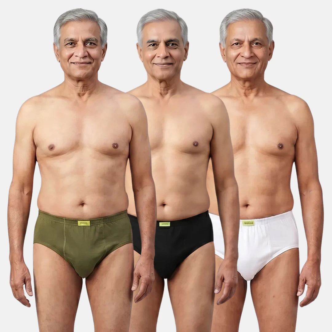 Men Wearing Incontinence Briefs Of Green, Black & White Color