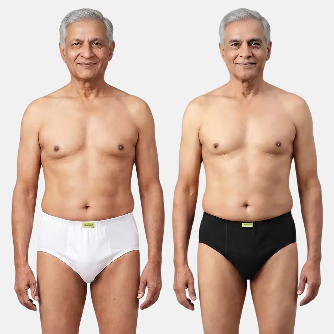 Men Wearing Incontinence Briefs Of White & Black Color