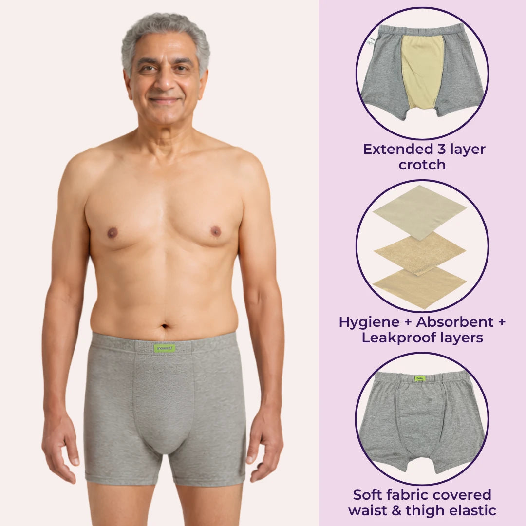 Men Wearing Incontinence Trunks Of Grey Color Pack Of 3