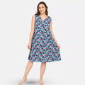Woman wearing a v neck cotton nighty blue floral