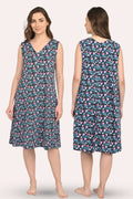 Woman wearing a floral dress from front and back views