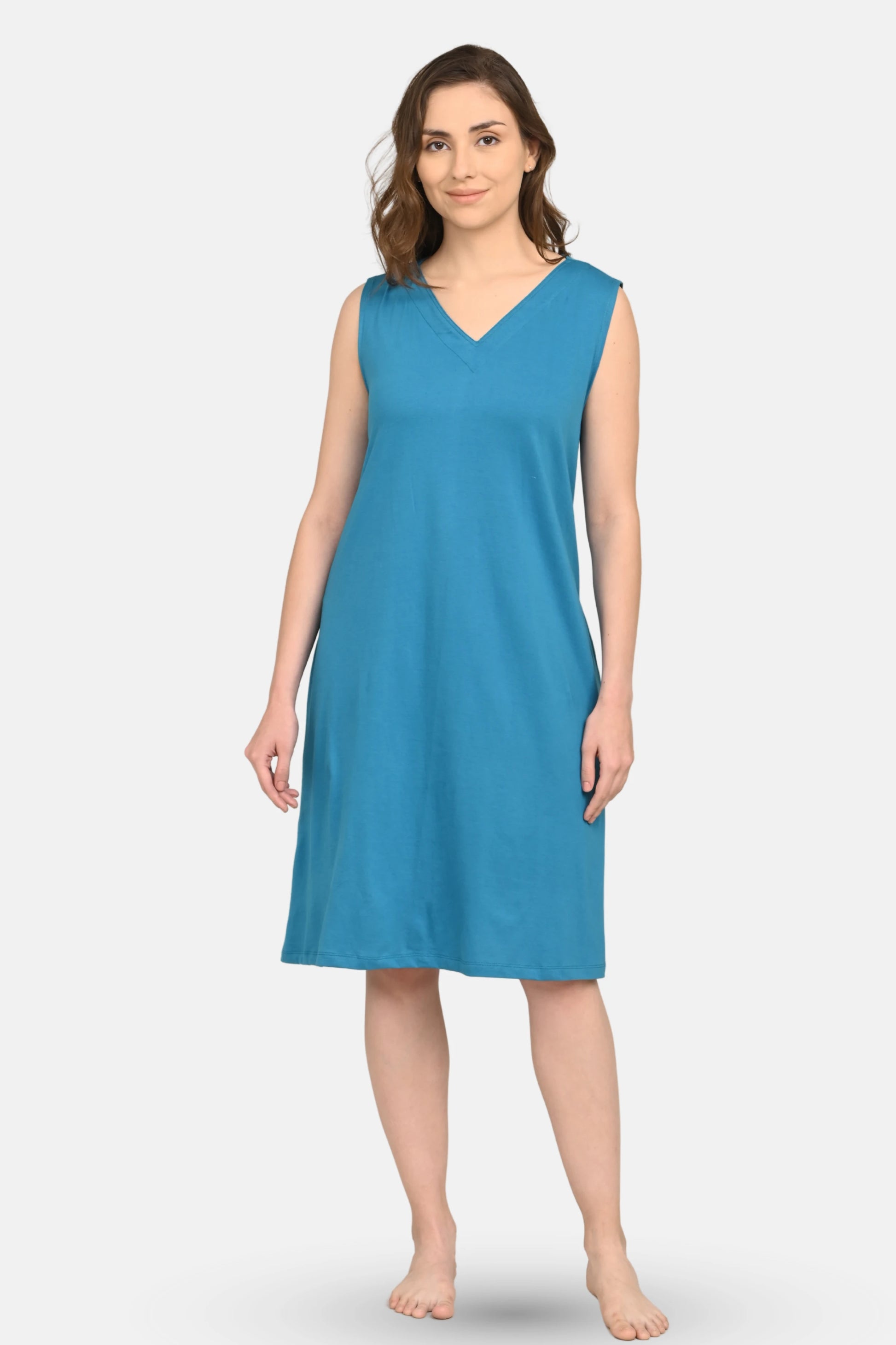 Cotton Nighty With Pockets | Knee-Length In Blue | Adira Cotton Nighty With Pockets | Knee-Length In Blue | Adira
