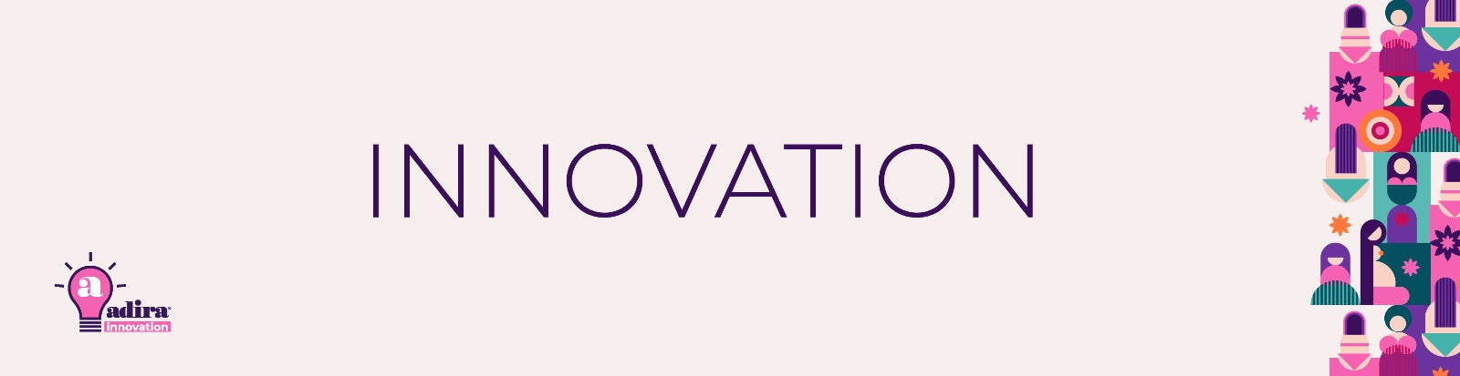 Banner with the word 'INNOVATION' and a logo on a light purple background