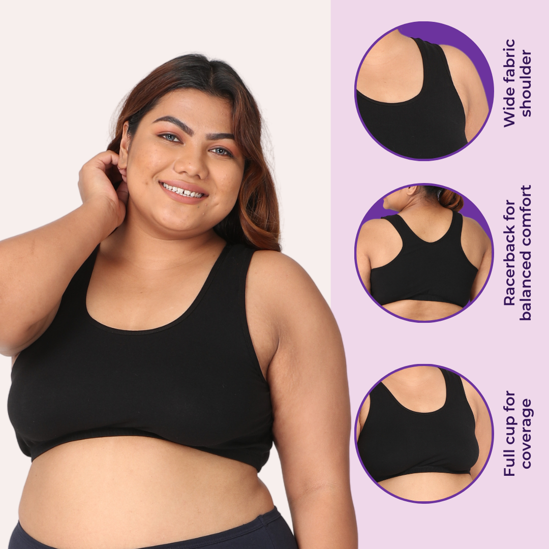 Plus Size Sleep Bra | Plus Size Lounge Bra | Non Padded | Non Wired | Full  Coverage | Racerback | Pack Of 3