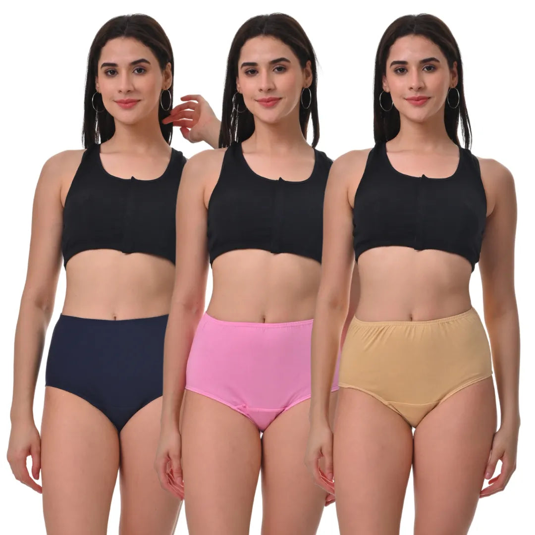 Women High Waist Hygiene Panty Navy Blue, Light Pink & Skin