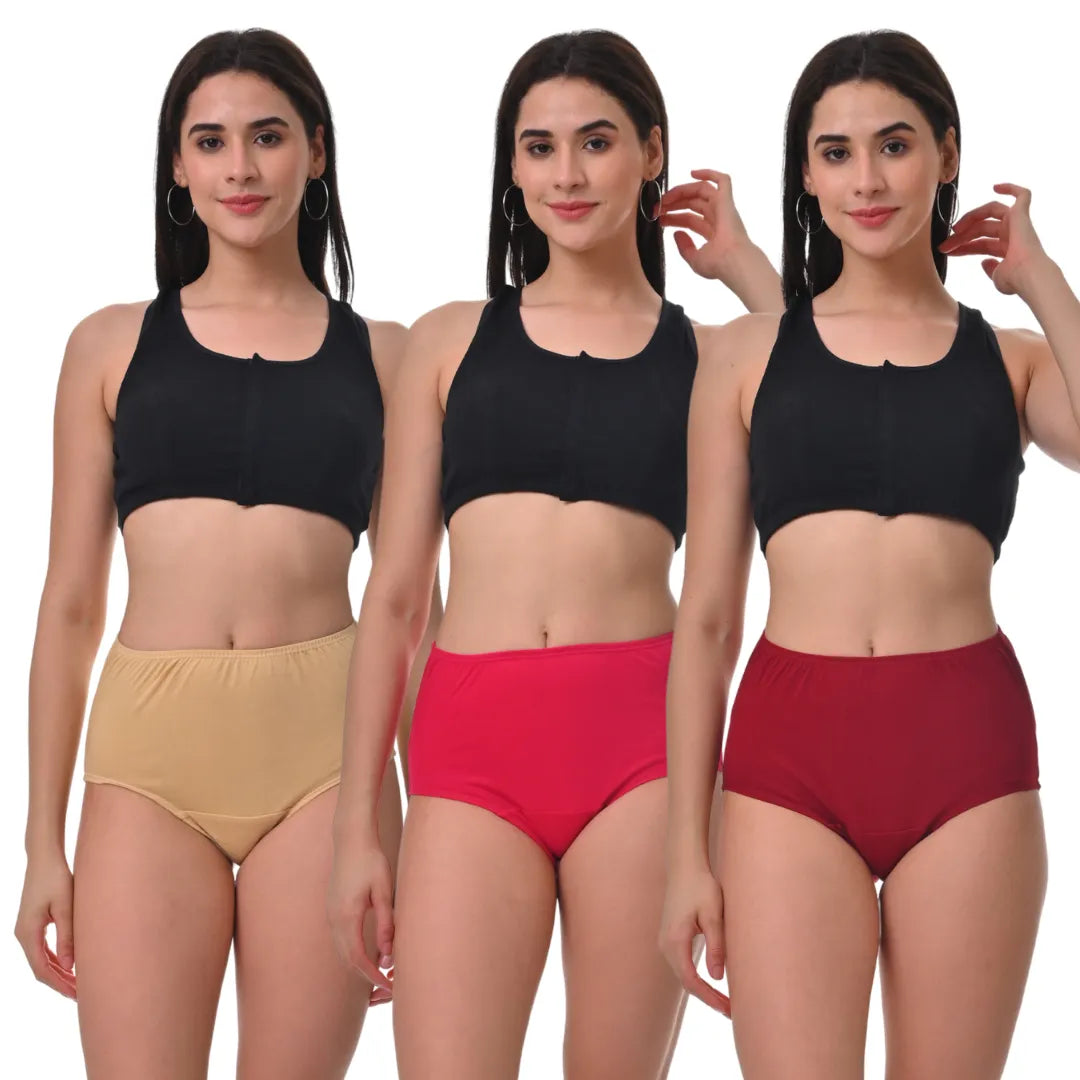 Women Hygiene Panty High Waist Skin, Dark Pink & Maroon