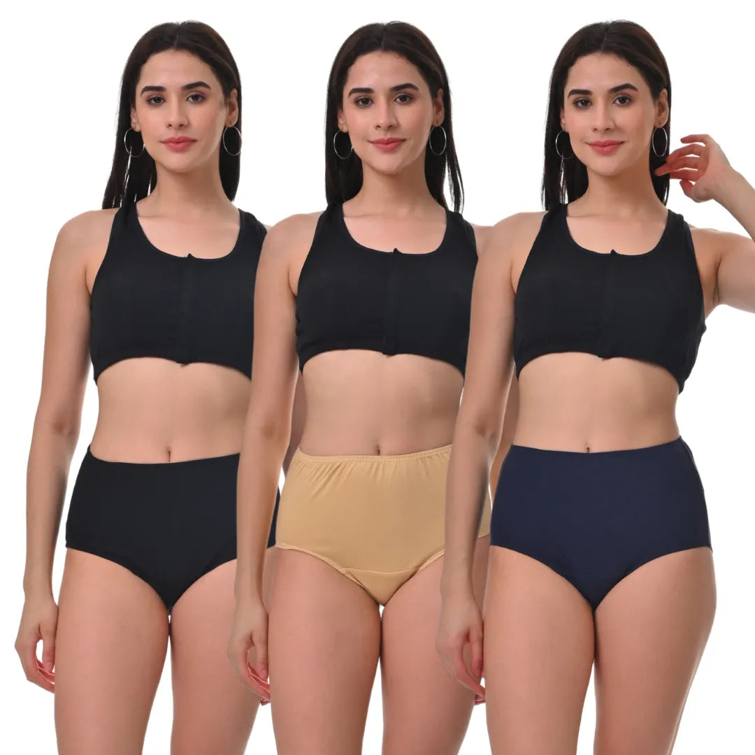 Women Hygiene Underwear High Waist Black, Navy Blue & Skin