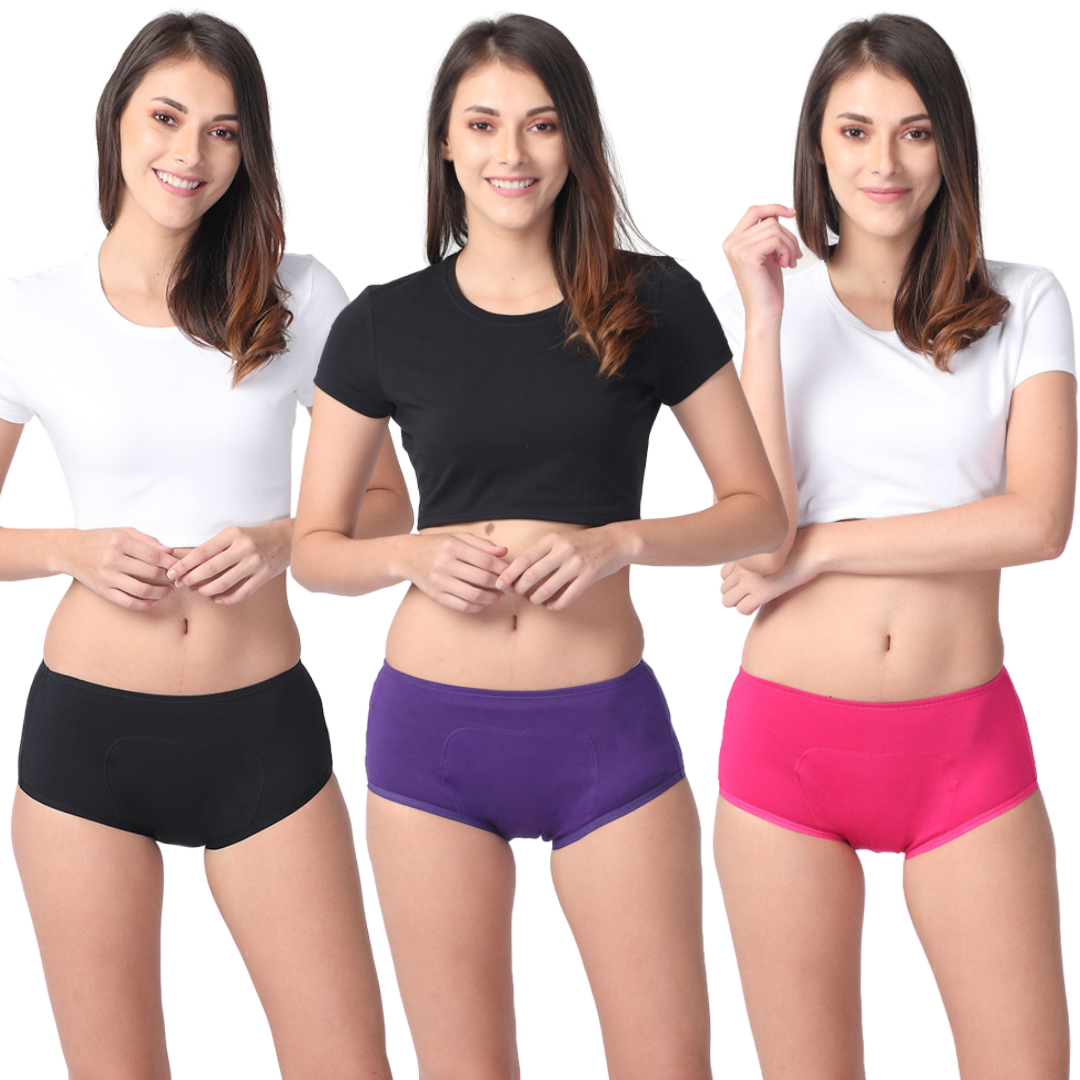 Women Panties During Periods Black, Magenta & Dark Pink 